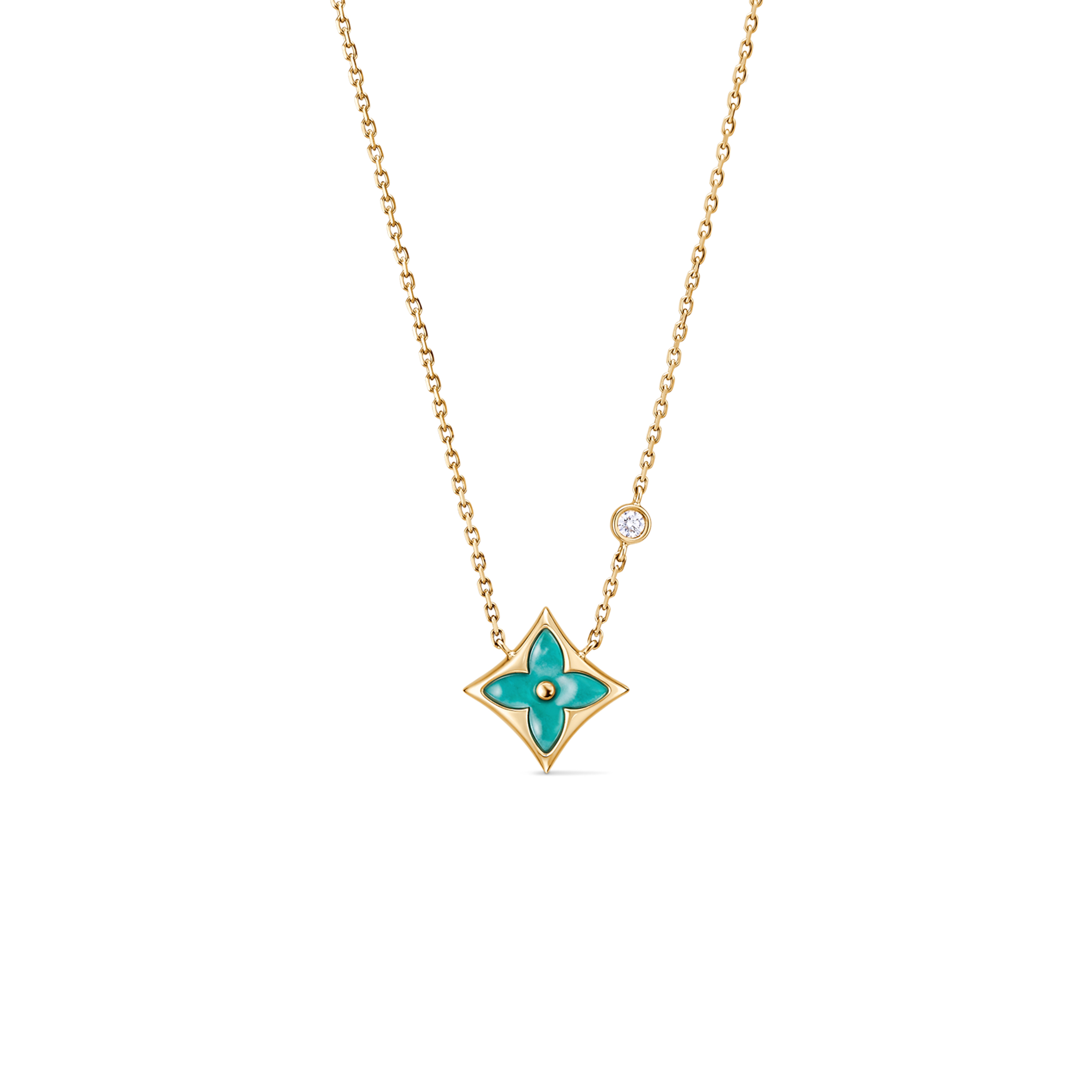 l**is V*t*n color blossom bb star pendant, yellow gold, amazonite and diamond q03276